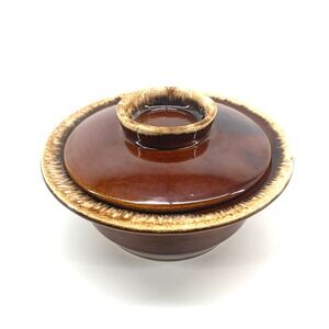 Vintage Hull Oven Proof Brown‎ Drip Glaze Covered Round Casserole Dish